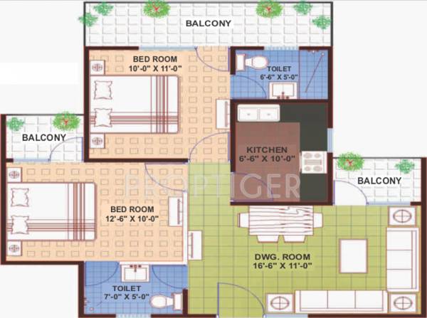 Dolphin Developers Anand South City Floor Plan (2BHK+2T)