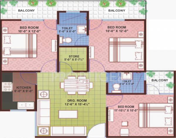 Dolphin Developers Anand South City Floor Plan (3BHK+2T)