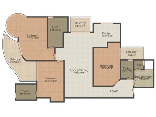 Tarang Orchids (3BHK+3T (1,950 sq ft) + Servant Room 1950 sq ft)