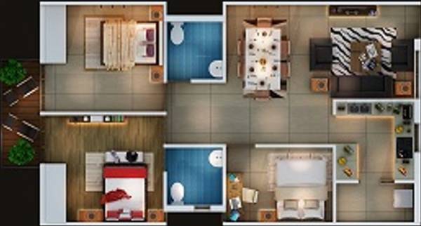 Estella Gracious (2BHK+2T (989 sq ft) + Study Room 989 sq ft) Estella Gracious (2BHK+2T (989 sq ft) + Study Room 989 sq ft)