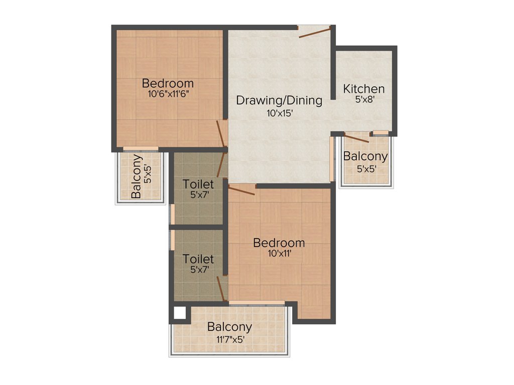 DBF Dev Heights (2BHK+2T (990 sq ft) 990 sq ft)