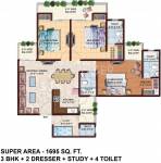 Urbainia Grid 1 (3BHK+4T (1,695 sq ft) + Study Room 1695 sq ft)