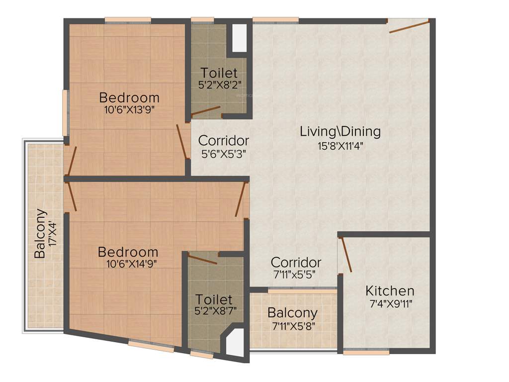 Pearls Garden View (2BHK+2T (1,394 sq ft) 1394 sq ft)