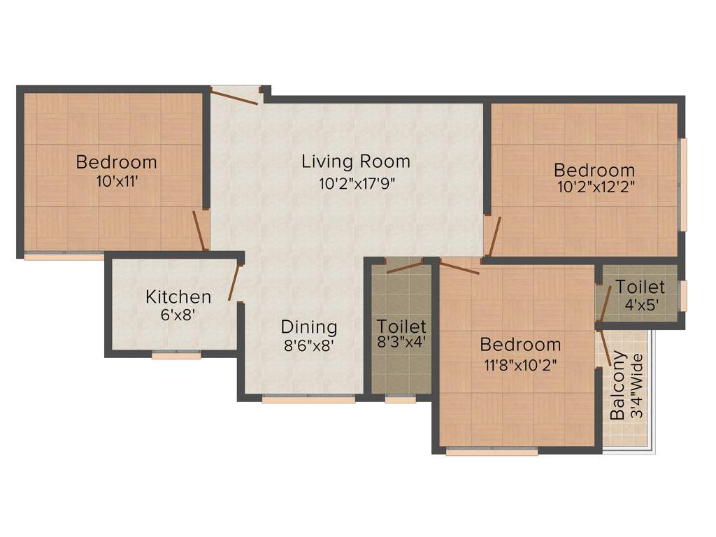 GM Meena Sparsh (3BHK+2T (1,090 sq ft) 1090 sq ft)