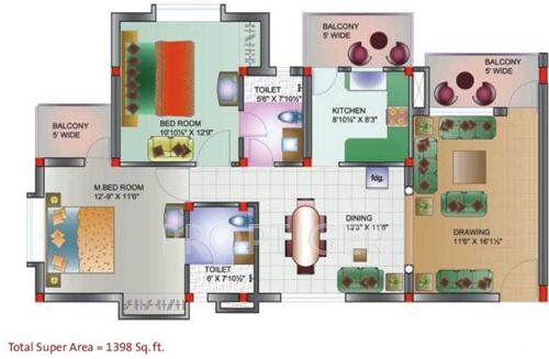 Pearls Paradise (2BHK+2T (1,398 sq ft) 1398 sq ft)
