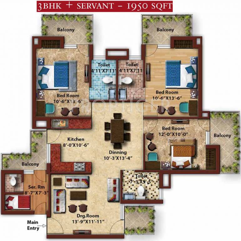 Gold Golf Links (3BHK+3T (1,950 sq ft) + Servant Room 1950 sq ft)