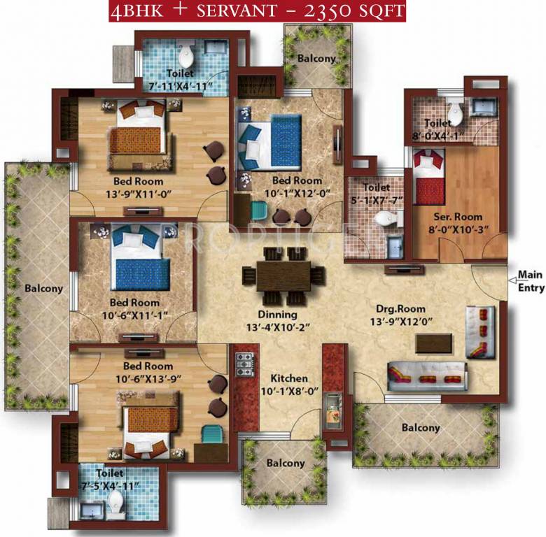 Gold Golf Links (4BHK+4T (2,350 sq ft) + Servant Room 2350 sq ft)