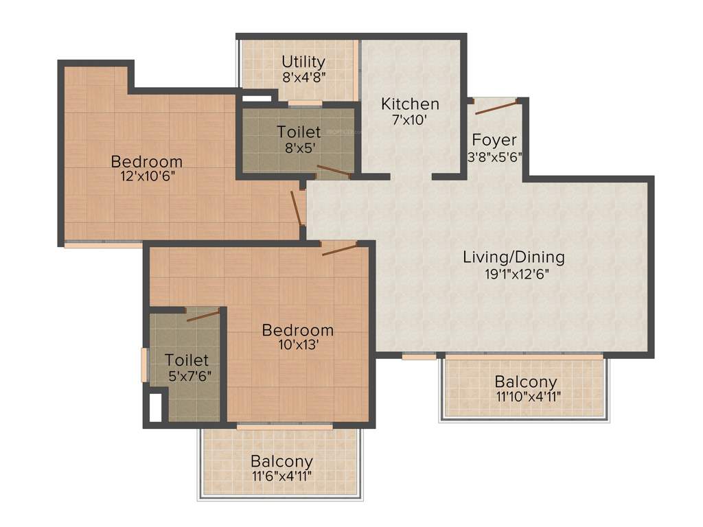 Bhutani Presithum (2BHK+2T (1,270 sq ft) 1270 sq ft)