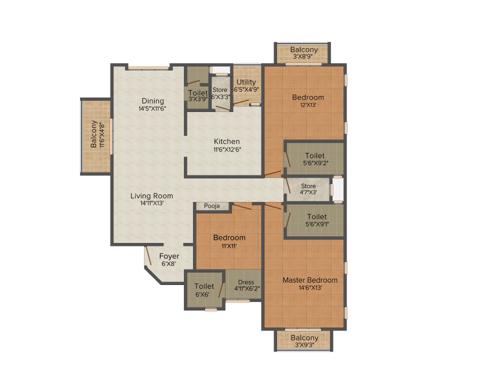 Pearls Gateway Towers (3BHK+4T (2,300 sq ft) 2300 sq ft)