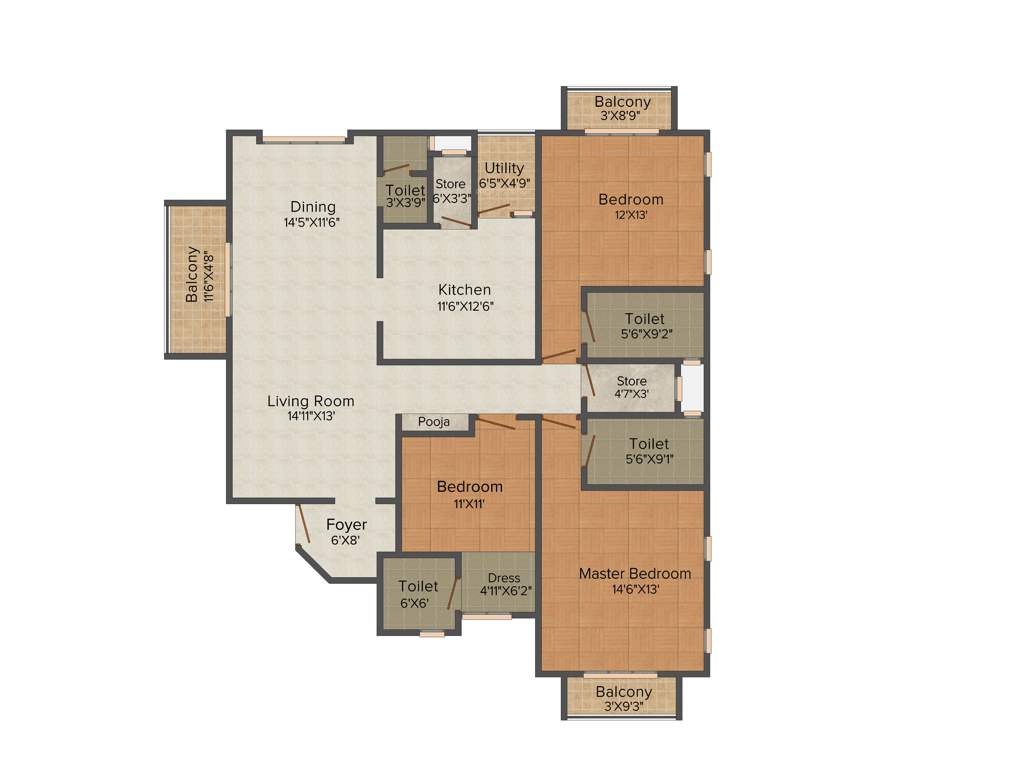 Pearls Gateway Towers (3BHK+4T (2,300 sq ft) 2300 sq ft)