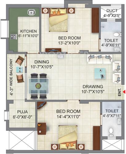 Shuvam Raini Residency (2BHK+2T (1,185 sq ft) 1185 sq ft)