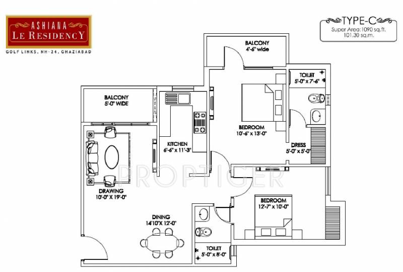 Ashiana Le Residency (2BHK+2T (1,090 sq ft) 1090 sq ft)