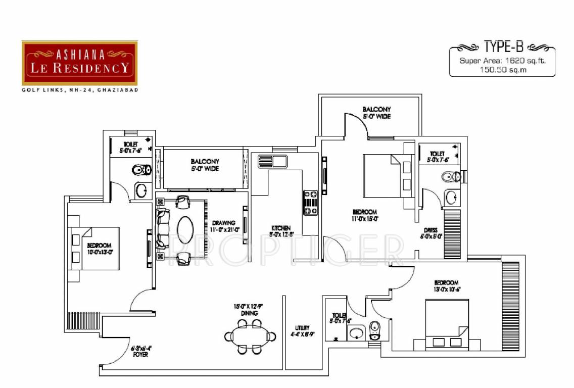Ashiana Le Residency (3BHK+3T (1,620 sq ft) 1620 sq ft)