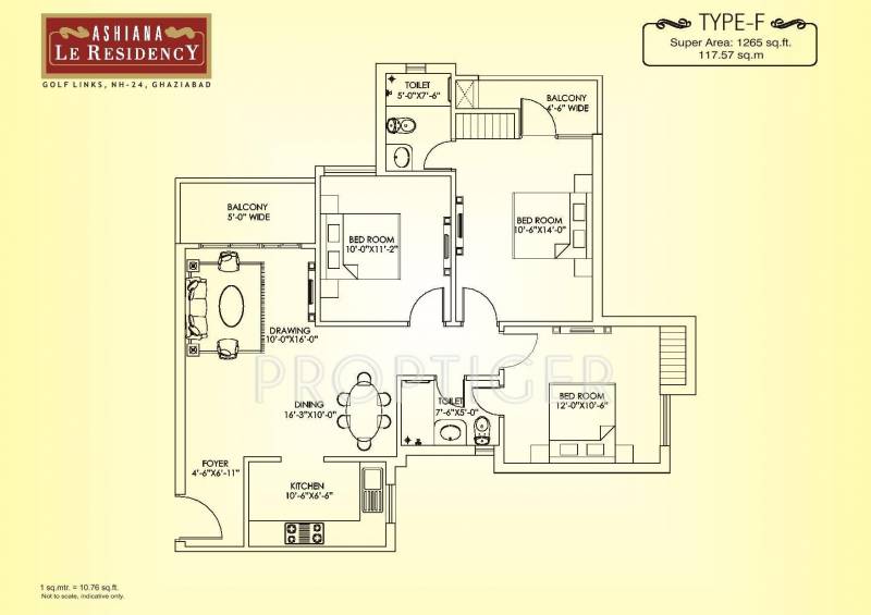 Ashiana Le Residency (3BHK+2T (1,265 sq ft) 1265 sq ft)