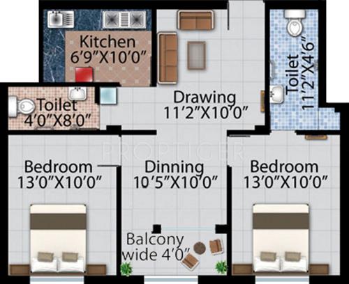 Shuvam Residency III (2BHK+2T (1,133 sq ft) 1133 sq ft)
