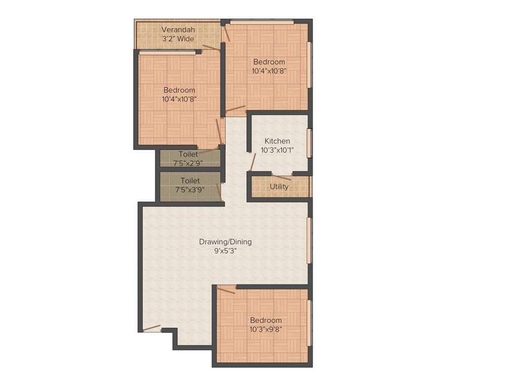 Skywood Nestwood Maple (3BHK+2T (871 sq ft) 871 sq ft)
