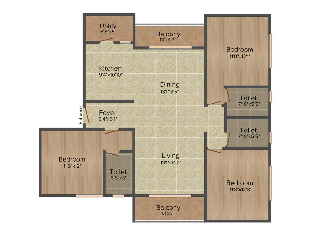 SNN Raj Grandeur (3BHK+3T (1,840 sq ft) 1840 sq ft)