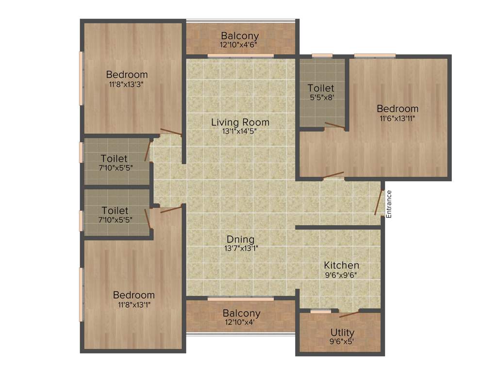 SNN Raj Grandeur (3BHK+3T (1,885 sq ft) 1885 sq ft)