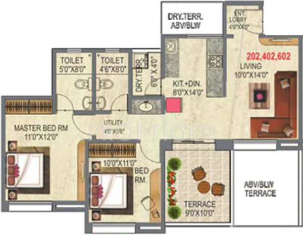 Rama Capriccio Phase II (2BHK+2T (1,018 sq ft) 1018 sq ft)