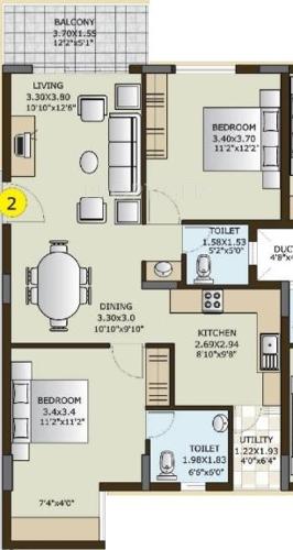 Keerthi Gardenia (2BHK+2T (1,170 sq ft) 1170 sq ft)
