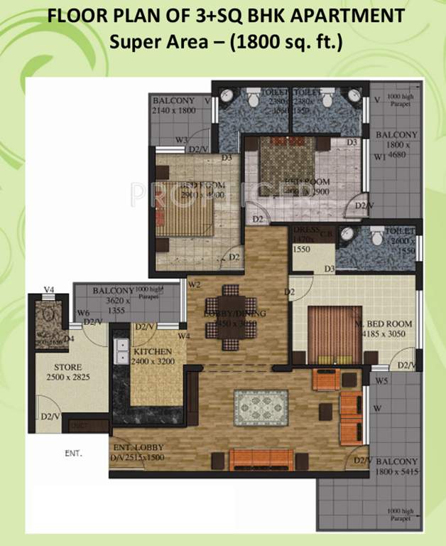 Maxworth Premier Urban (3BHK+3T (1,800 sq ft) 1800 sq ft)