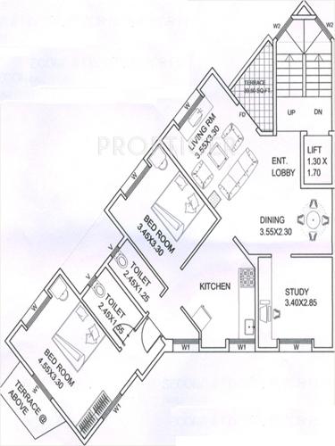 Alliance Parijat (3BHK+2T (1,241 sq ft) 1241 sq ft)