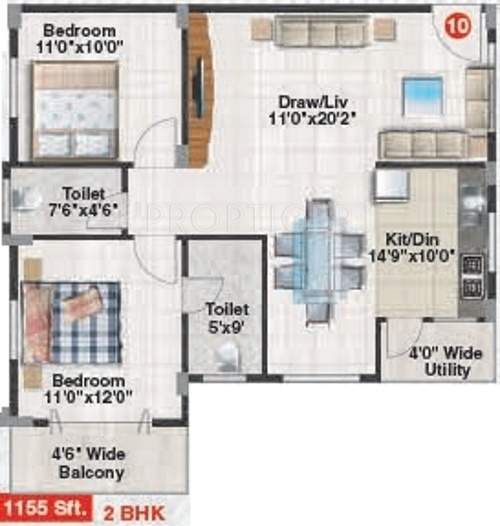 Tetra Green Apple (2BHK+2T (1,155 sq ft) 1155 sq ft)