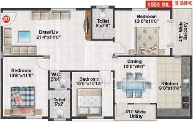 Tetra Green Apple (2BHK+2T (1,555 sq ft) 1555 sq ft)