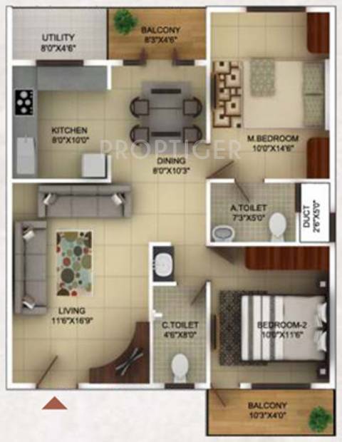 TG Epitome (2BHK+2T (1,135 sq ft) 1135 sq ft)