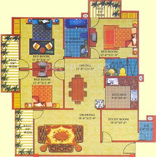 Perfect Shri Ram Residency (3BHK+3T (1,635 sq ft)   Study Room 1635 sq ft)