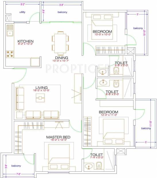 ND Laurel (3BHK+3T (1,539 sq ft) 1539 sq ft)