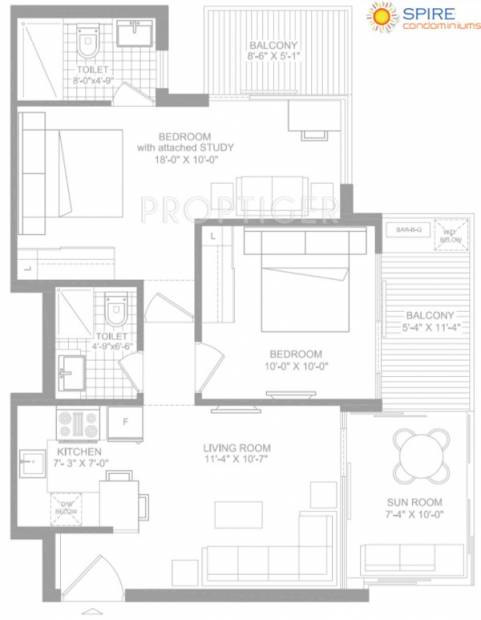 Spire Condominiums (2BHK+2T (1,125 sq ft) 1125 sq ft)