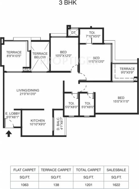 Pride Purple Park Landmark (3BHK+3T (1,622 sq ft) 1622 sq ft)