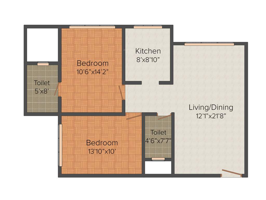 Rohan Lifescapes Mirage (2BHK+2T (1,265 sq ft) 1265 sq ft)