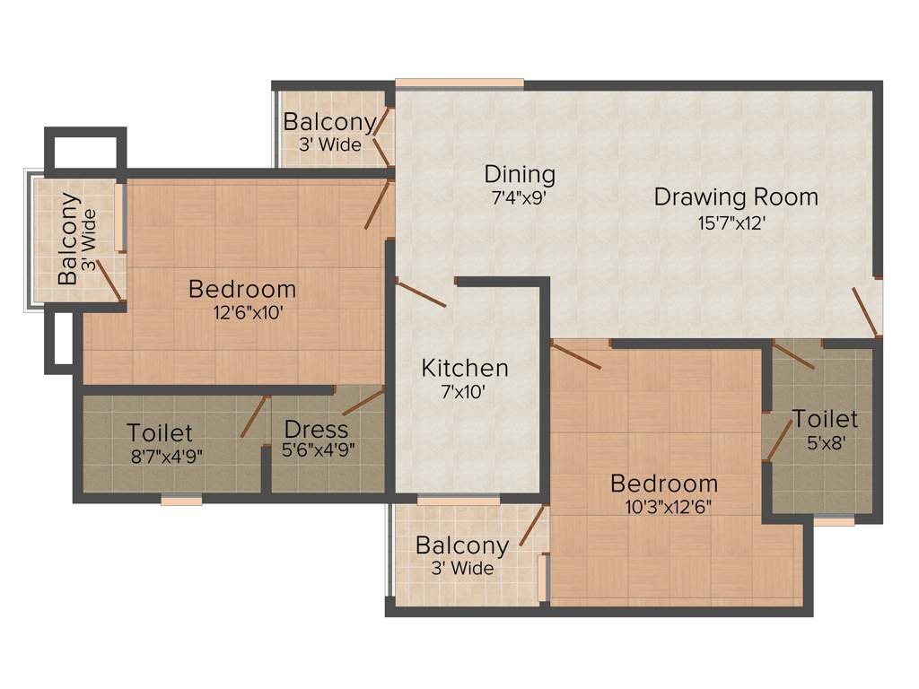 Rudra Real Estate Ratnam 2BHK+2T (1,065 sq ft)