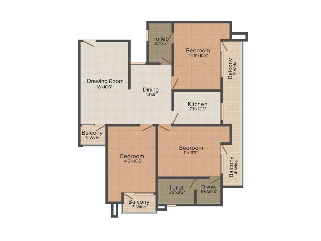 Rudra Real Estate Ratnam 3BHK+2T (1,535 sq ft)