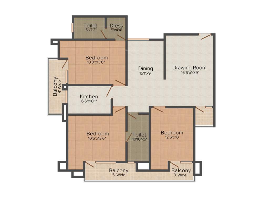 Rudra Real Estate Ratnam 3BHK+2T (1,552 sq ft)