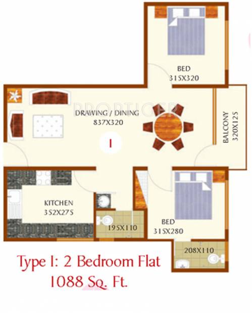 Top Orchid (2BHK+2T (1,088 sq ft) 1088 sq ft)