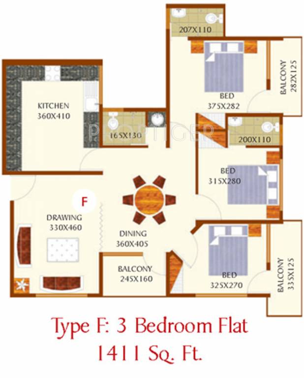 Top Orchid (3BHK+3T (1,411 sq ft) 1411 sq ft)