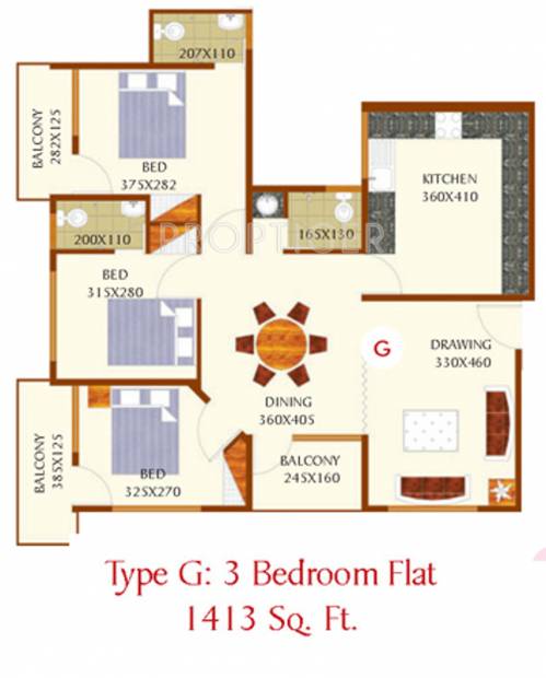 Top Orchid (3BHK+3T (1,413 sq ft) 1413 sq ft)
