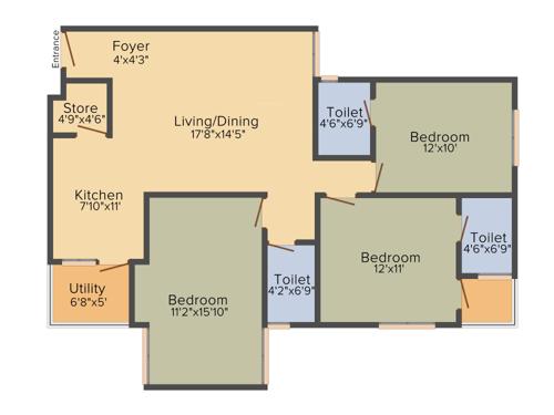 Satva Satva I (3BHK+3T (1,530 sq ft) 1530 sq ft)