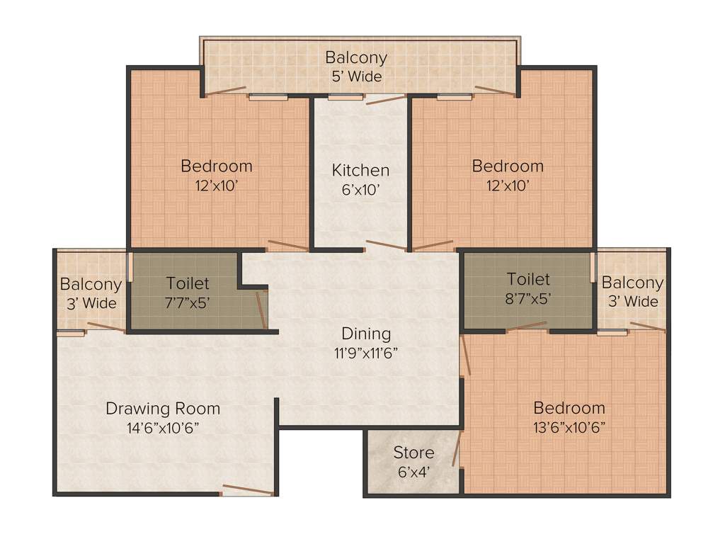 Rudra Real Estate Heights 3BHK+2T (1,425 sq ft)