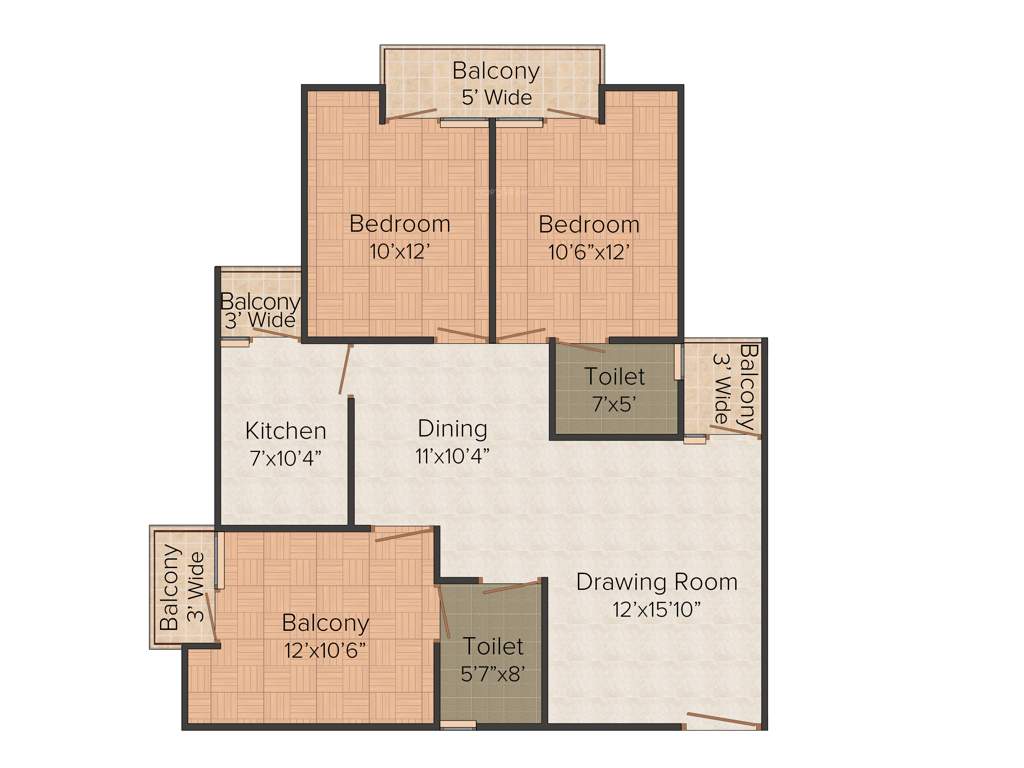 Rudra Real Estate Heights 3BHK+2T (1,415 sq ft)
