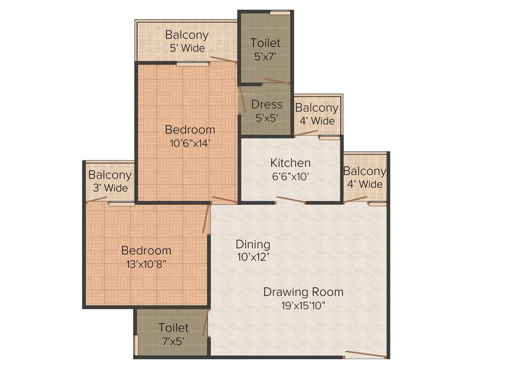 Rudra Real Estate Heights 2BHK+2T (1,235 sq ft)