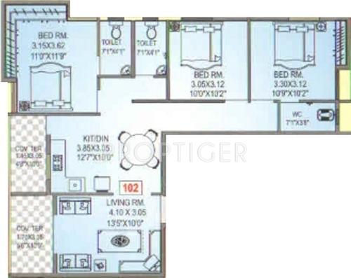 Jain Crown Plaza (3BHK+2T (1,190 sq ft) 1190 sq ft)