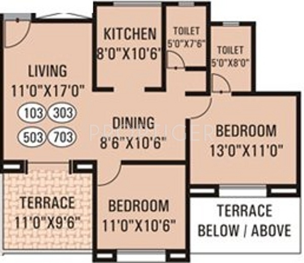 G K Daffodils Housing Society (2BHK+2T (985 sq ft) 985 sq ft)