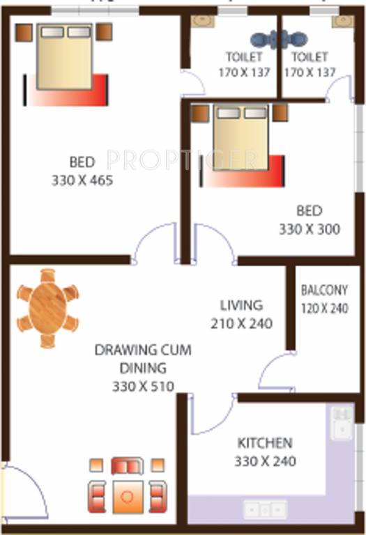 Inland Geetha Enclave (2BHK+2T (962 sq ft) 962 sq ft)