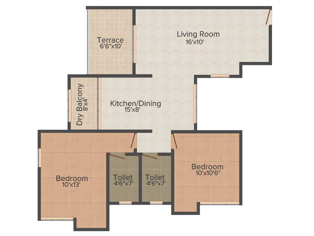 Golden Bricks Properties Golden Nest 2BHK+2T (995 sq ft)