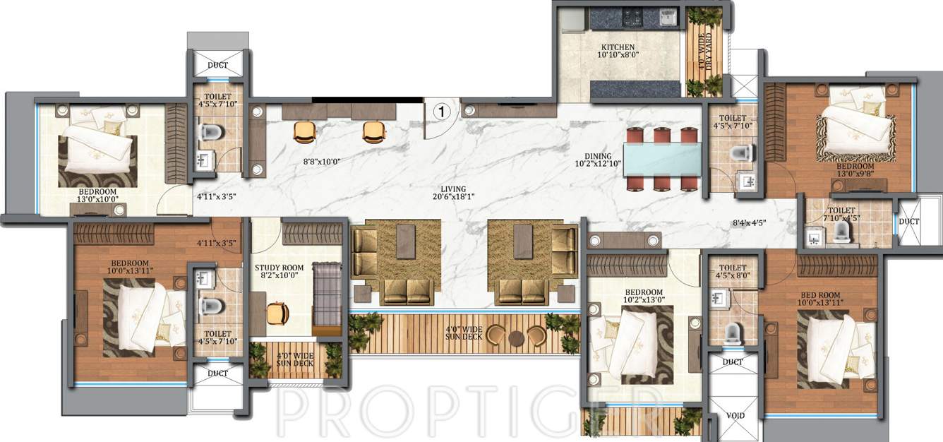 Veena Sky Heights (5BHK+5T (2,985 sq ft)   Study Room 2985 sq ft)