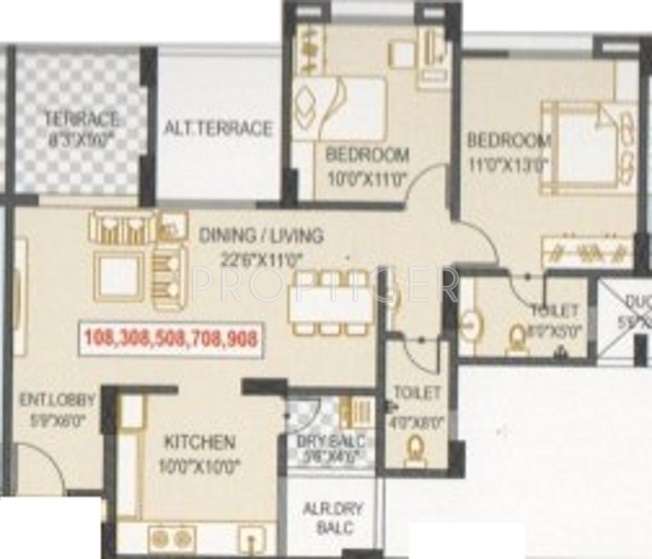 Shree Tirupati Maple Tower (2BHK+2T (1,069 sq ft) 1069 sq ft)